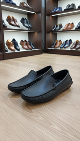 LEE FOX Classic Black Leather Driving Moccasins loafers